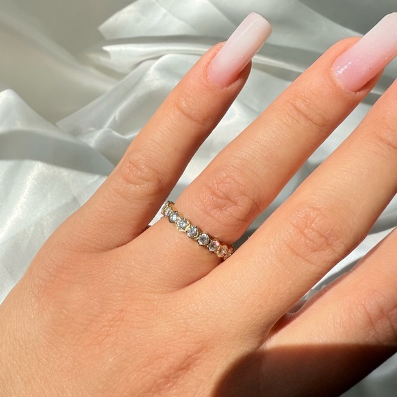 18K gold pallet zircon gold Round Diamond Gold Women's Ring - Picture 12 of 12